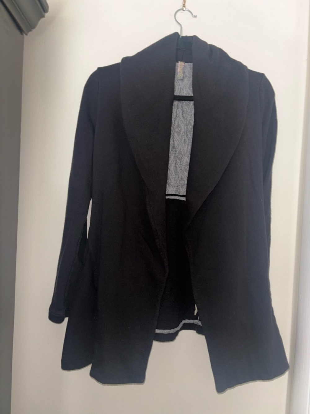 Free People Black Open Front Hooded Cardigan